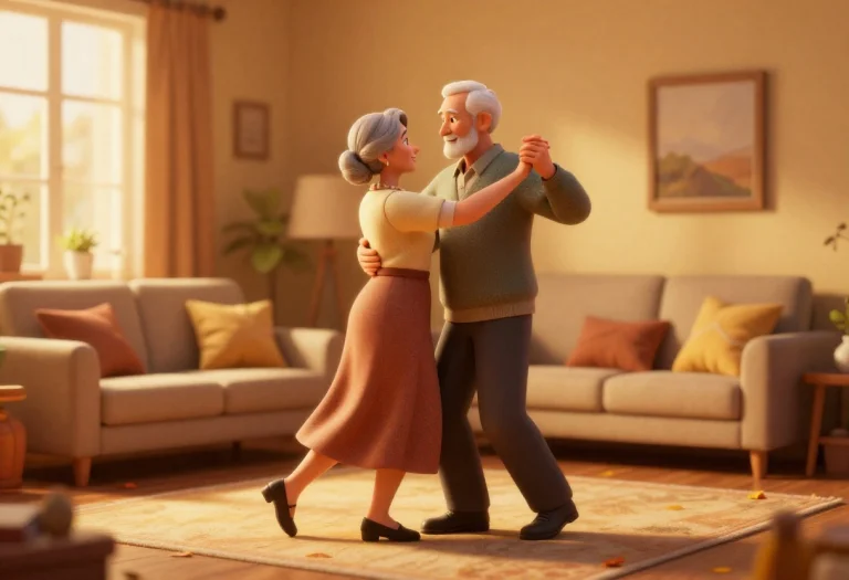 An Elderly Couple Dancing In Their Living Room, 3d Render, S...