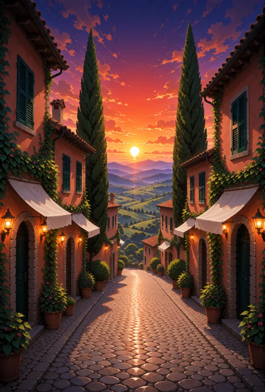 A Cobblestone Street In A Picturesque Mediterranean Village,...