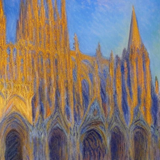 Rouen Cathedral Facade At Sunset, Golden Light On Stone, Mon...