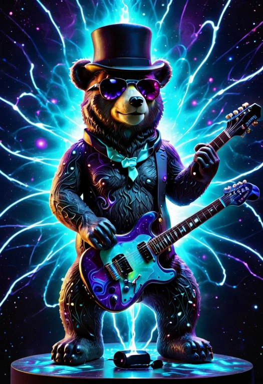 Rockstar Bear Statue, Sunglasses, Playing Electric Guitar, T...