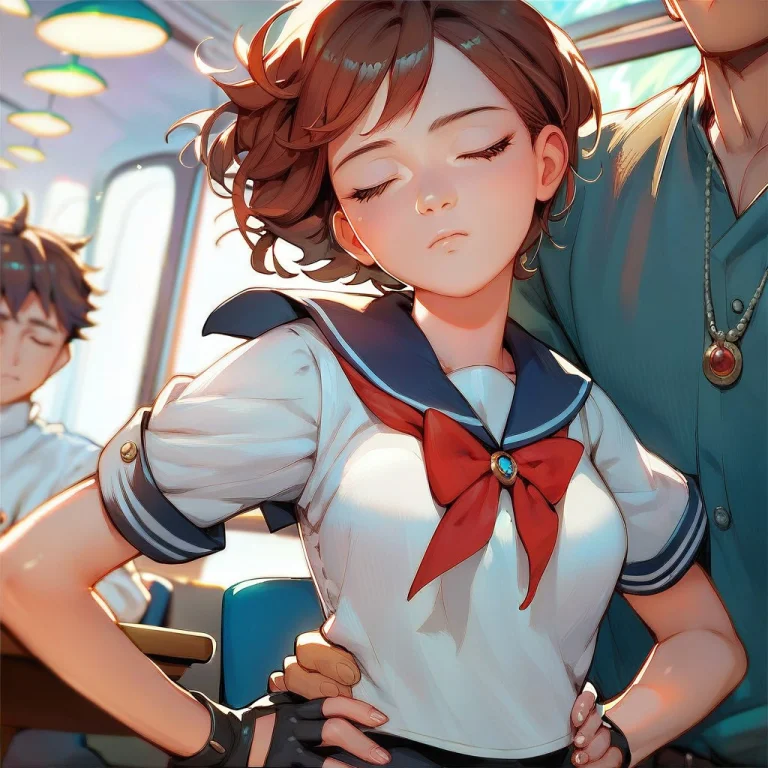 Score9, Score8up, Score7up, 1girl, 1boy, Short Hair, Brown H...