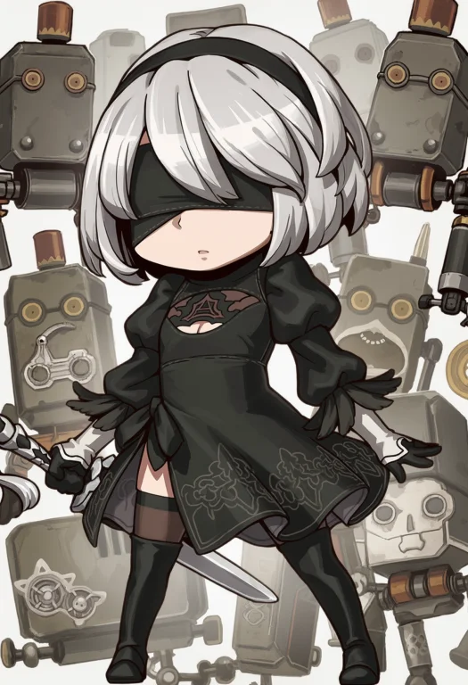 Score7, Score8, Score9, April Fools, Chibi, Full Body, 2b Ni...