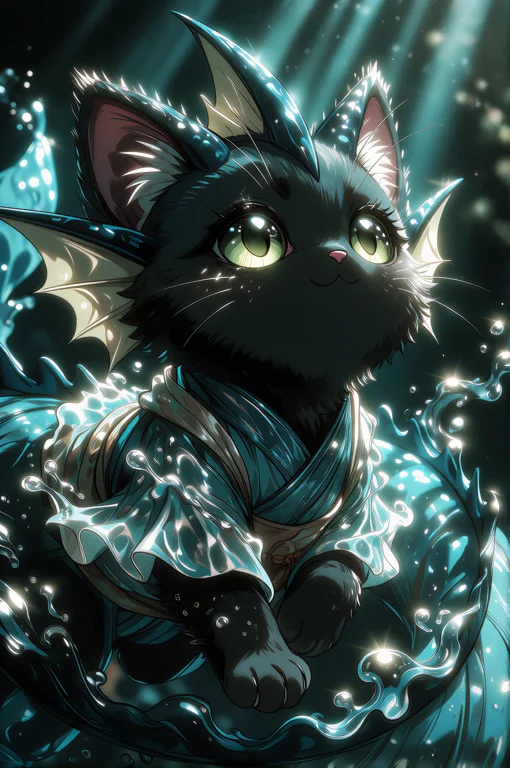 4n1d4rk, Black Cat Is Drawn In A Charming Chibi Anime Style,...