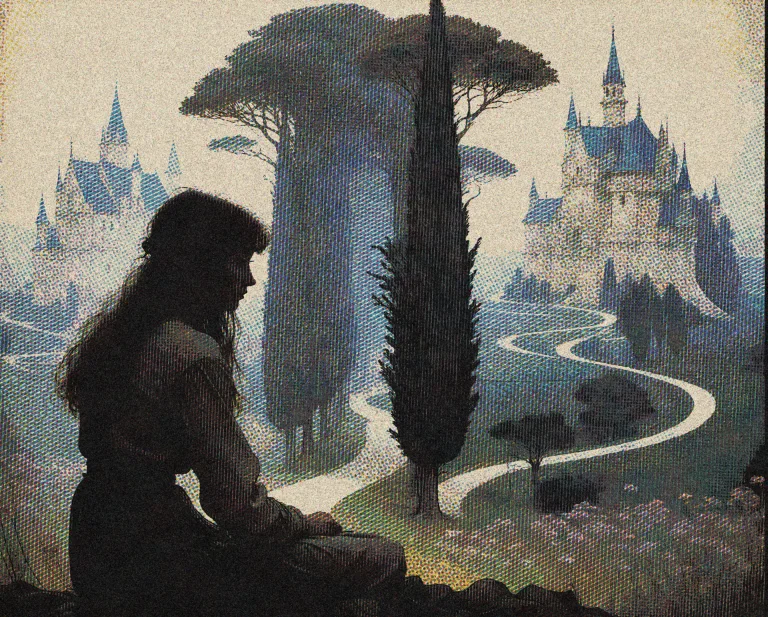 Bradhamel Art Style A Silhouetted Figure With Long Dark Hair...