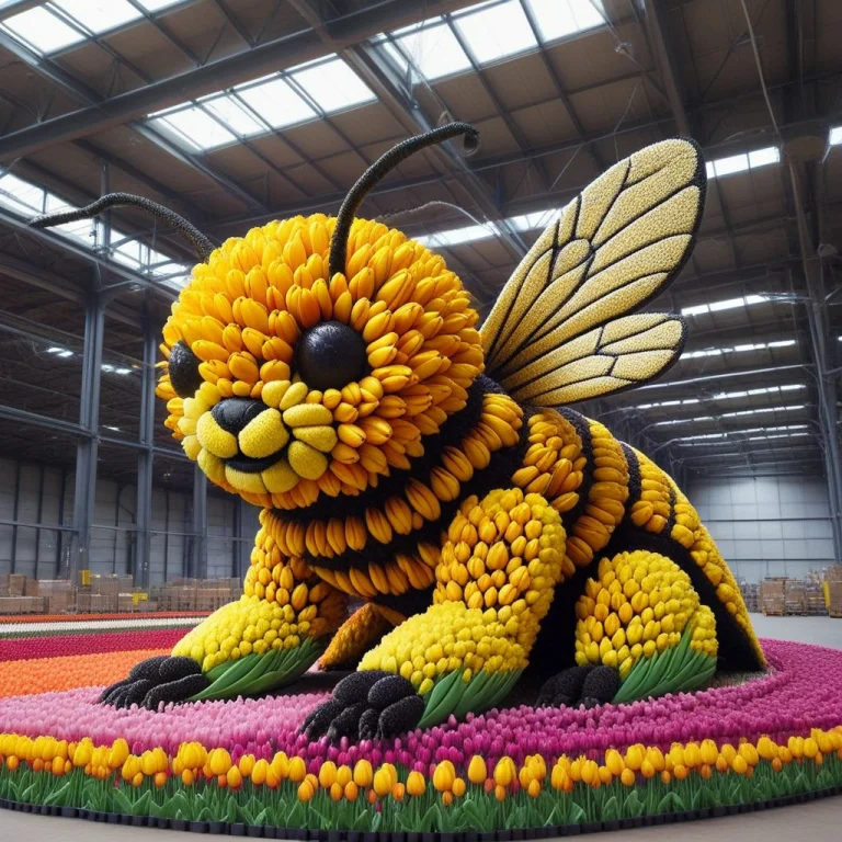Jaynl-tm, A Giant Bumblebee, Made Of Tulips, Inside A Wareho...