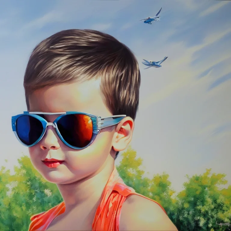 A Baby Boy Wearing Sunglasses In The Park In The Background...