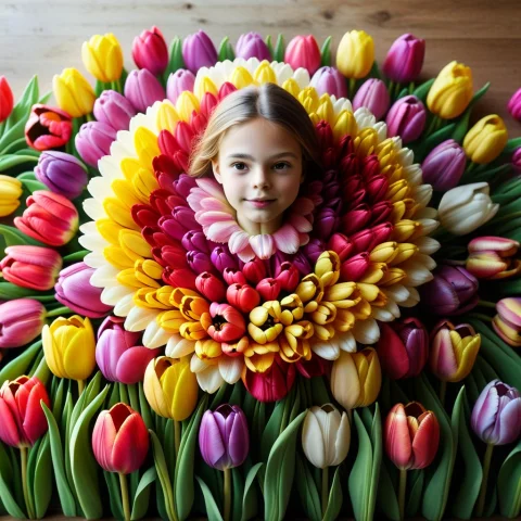 Make A Human Girl Out Of Tulip Petals Individual, Distinct... — SDXL AI Prompt: Make a human girl out of: Tulip Petals — Individual, distinct flower shapes that...