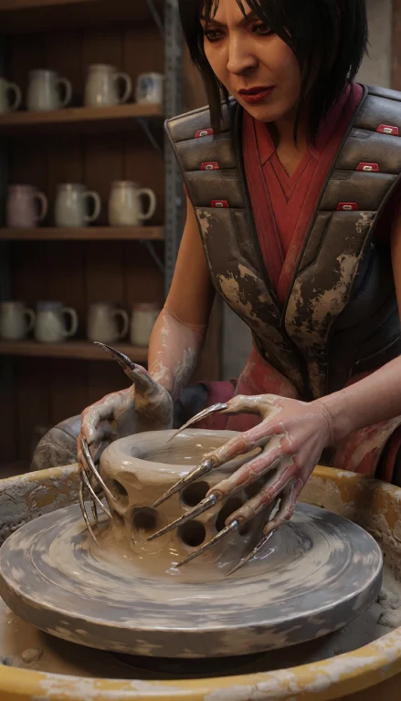 Grands, 3d Render, Lady Deathstrike At A Spinning Pottery Wh...