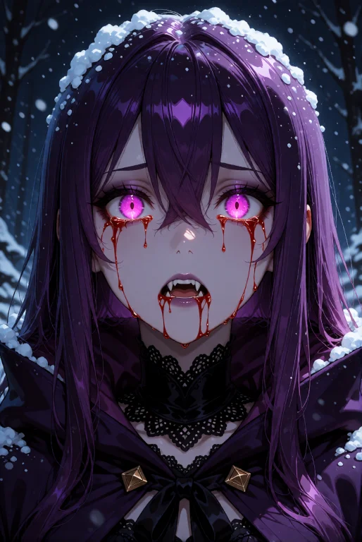 A Vampire Woman With Long, Straight Deep Purple Hair And Str...