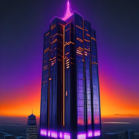 A Massive, Towering, Brutalist Skyscraper Viewed At Dusk. It... — SDXL AI Prompt: A massive, towering, brutalist skyscraper viewed at dusk. Its monolithic structu...