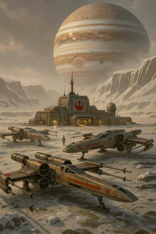 The Image Shows Three X-wing Starfighters On A Frozen Landsc...