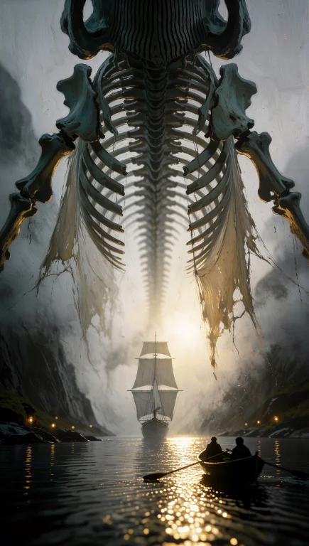 A Colossal Ancient Whale Skeleton Suspended High Above A Sti...
