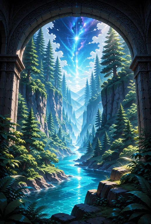 A Breathtaking Landscape Seen Through A Massive, Ornate Ston...