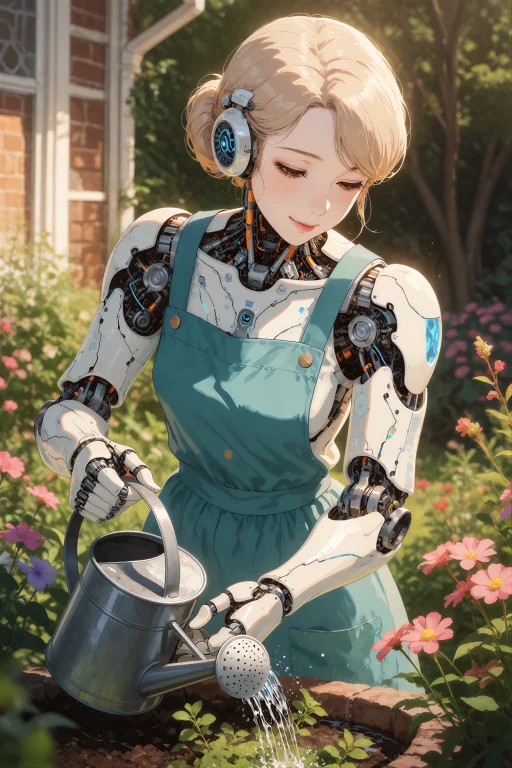 An Anime Style Illustration Of A Female Caretaker Android Wi...