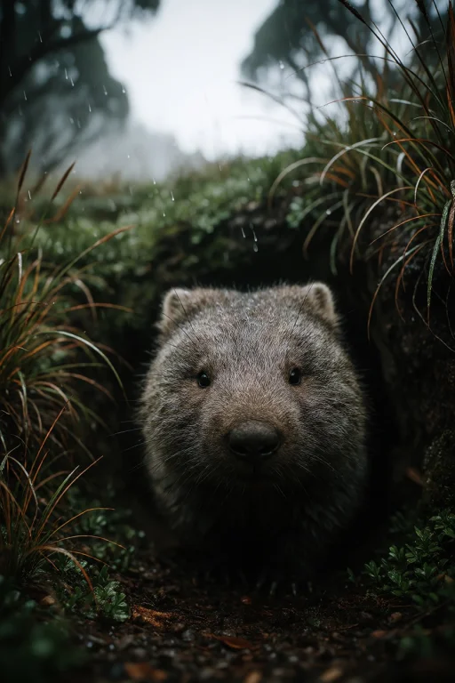 Ta86inkriot, Thin Black Outlines, A Common Wombat Standing A...