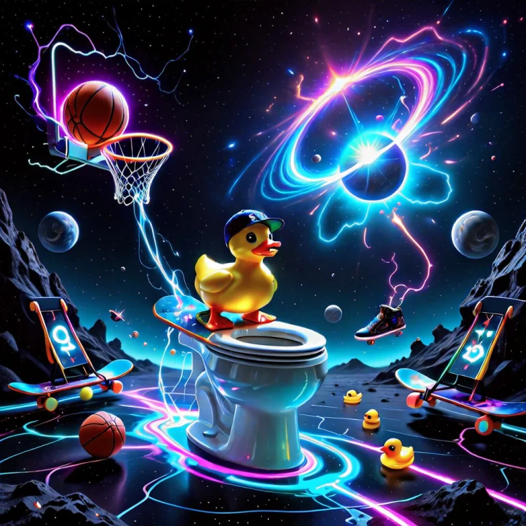 An Absurd Cosmic Comedy Photo, A Yellow Rubber Duck Wearing...