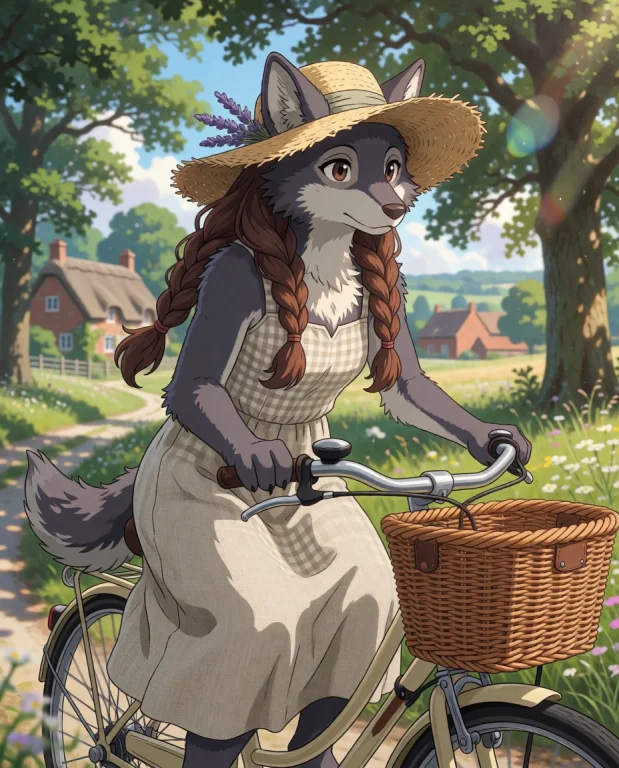 Subject And Action An Anthropomorphic Wolf Girl With Fluffy...