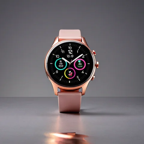 Loratechrosegoldfinishv10.80, Techrosegold, A Smartwatch Wit... — SDXL AI Prompt: , techrosegold, a smartwatch with a rose gold metallic finish on soft grey backd...