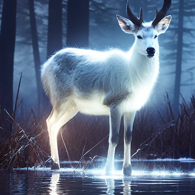 A Transparent 1.4 Glowing White Ghost 1.3 Doe Standing By A...