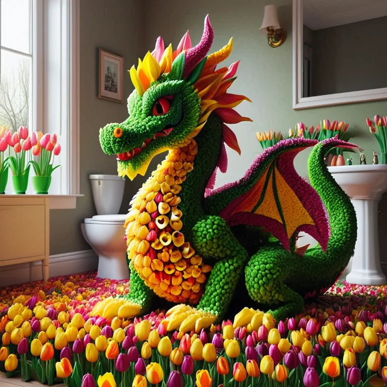 Jaynl-tm, Made Of Tulips, A Dragon In A Tuxedo Sitting On A...