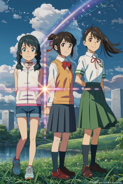 Shinkai Makoto Style, Official Style, 3girls, Facing Viewer,...