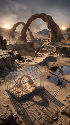 A Remote Desert Basin Rendered In Extreme Photorealistic Det... — Stable Diffusion AI Prompt: A remote desert basin rendered in extreme photorealistic detail, filled with eno...