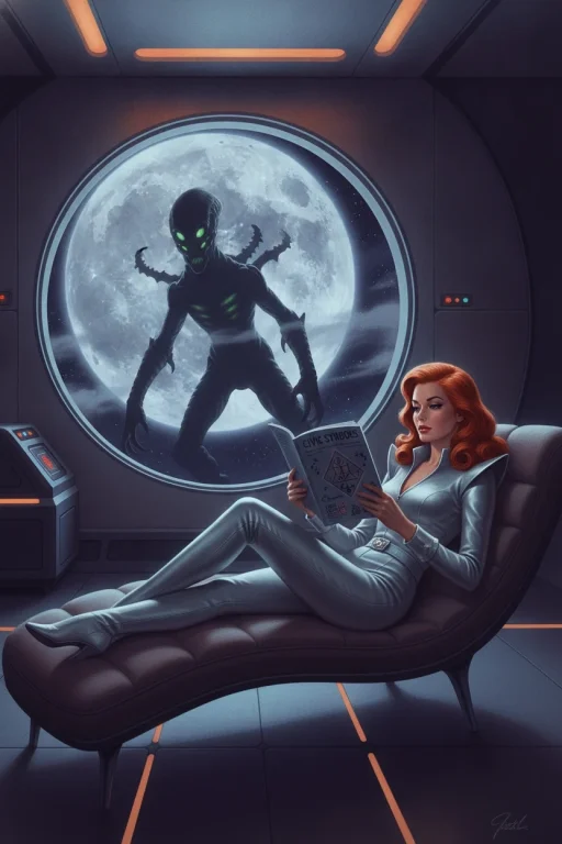 A Red-haired Woman Relaxes Aboard A Futuristic Spacecraft Wh...