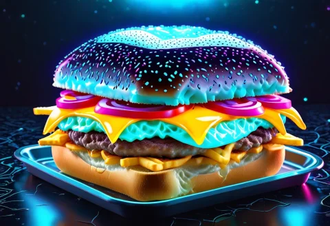 A Cheeseburger And French Fries On A Plastic Diner Tray, The... — SDXL AI Prompt: a cheeseburger and french fries on a plastic diner tray, the sesame seed bun glo...