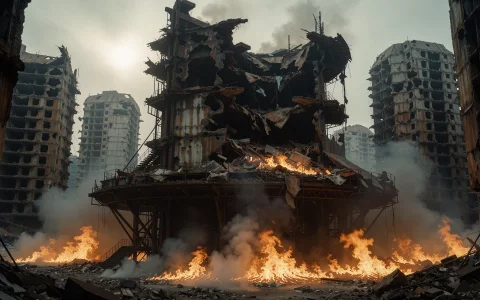 This Is A Post-apocalyptic Urban Landscape. The Scene Is Dom... — Stable Diffusion AI Prompt: This is a post-apocalyptic urban landscape. The scene is dominated heavily damag...