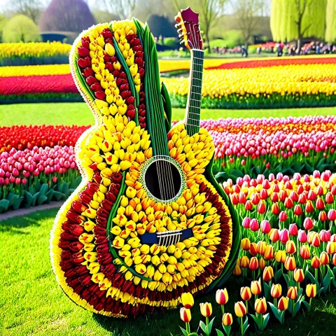 Jaynl-tm, Made Of Tulips, An Acoustic Guitar Composed Entire... — SDXL AI Prompt: jaynl-tm, made of tulips, an acoustic guitar composed entirely of vibrant yellow...