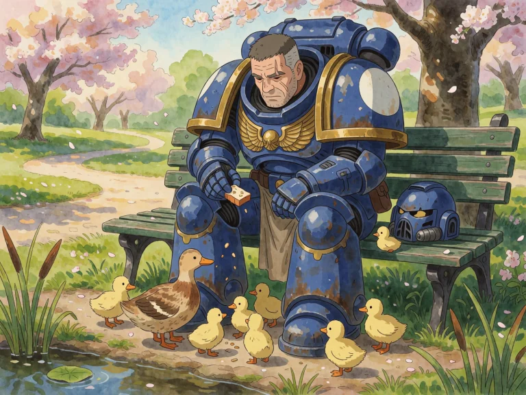 An Illustration Of A Hulking Warhammer 40k Space Marine Sitt...