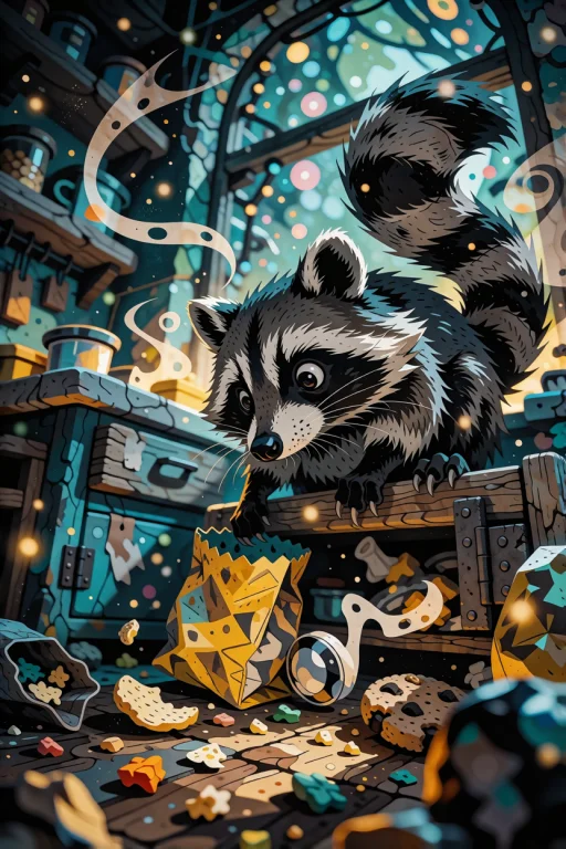 A Wide-eyed, Derpy Raccoon With An Exaggeratedly Round Body...