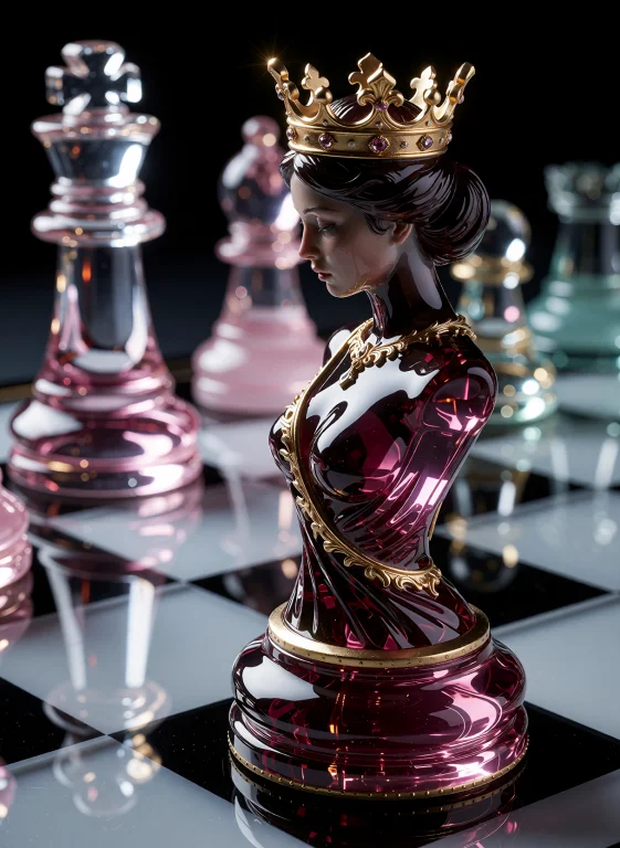 A Highly Polished Sculptural Chess Queen Stands In Three-qua...