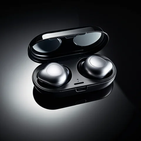 Loratechmirrorsurfacev10.80, Techmirror, A Wireless Earbuds... — SDXL AI Prompt: , techmirror, a wireless earbuds case on a dark mirror surface with a crisp symm...