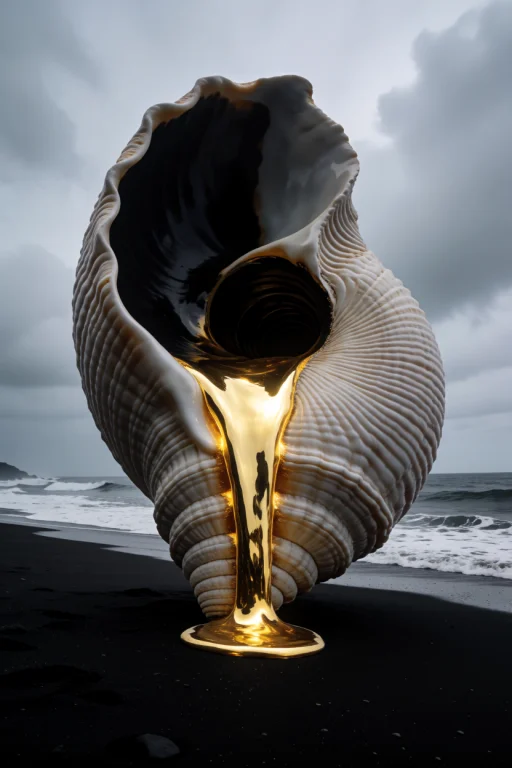 A Colossal, Perfect Spiral Seashell Resting Vertically On A...