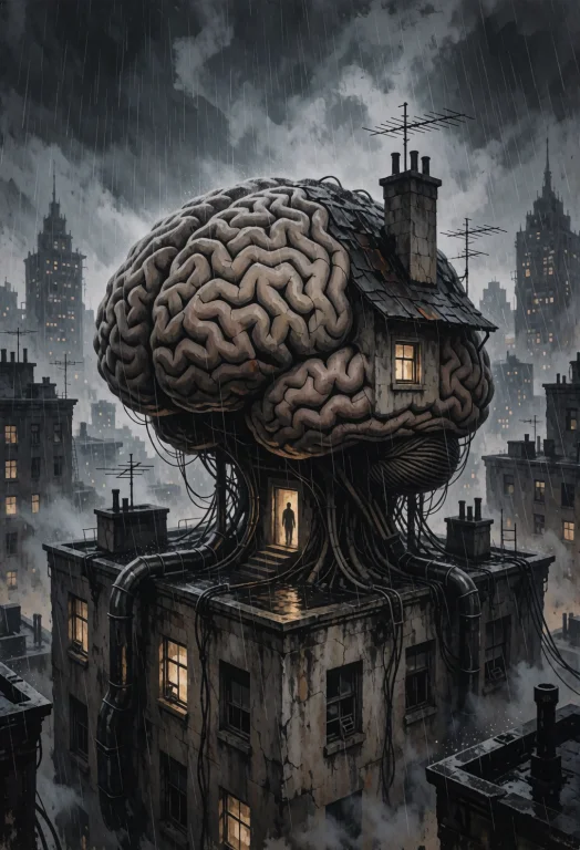Surreal Hyperreal Digital Artwork, The Brain-house Sits On T...