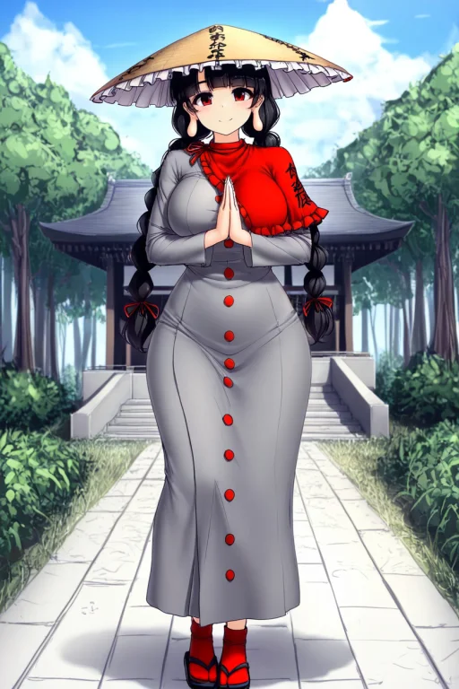 Yatadera Narumi, 1girl, Solo, Red Eyes, Black Hair, Long Hai...