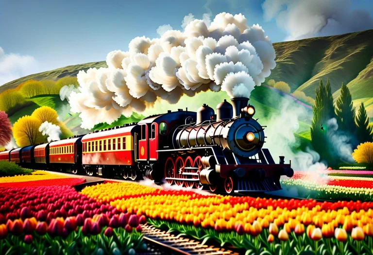An Old-fashioned Steam Locomotive Train Traveling Through A...
