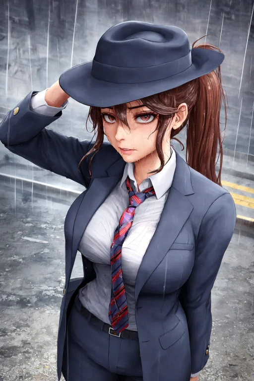 Realistic, Detective Woman, Zoot-suit, Fedora Hat, Tie, Godr...