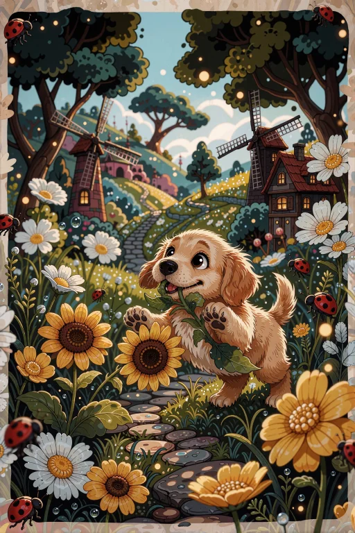 A Tiny Golden Retriever Puppy With Oversized Paws And Wide,...