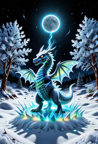 Snow, Ice, Sparkling Snowflakes, Snowflakes, Snowman Dragon... — SDXL AI Prompt: snow, ice, sparkling snowflakes, snowflakes, snowman dragon made of snow, backgr...