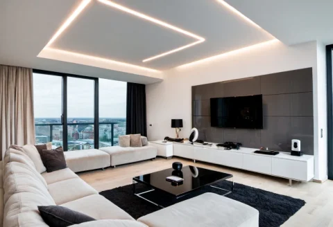 Architectural Photography Of A Luxury Modern Living Room In... — SDXL AI Prompt: Architectural photography of a luxury modern living room in a warsaw apartment,...