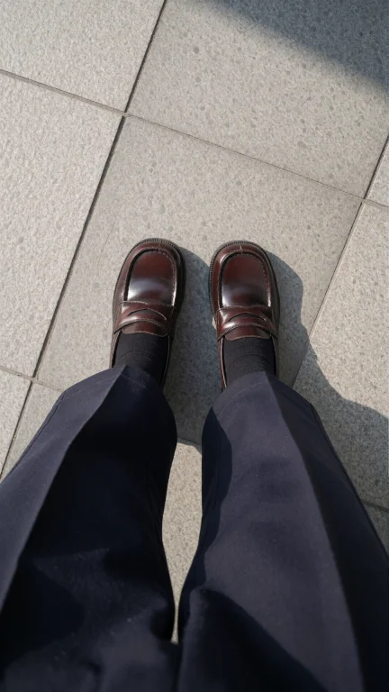 A Top-down First-person Perspective Of A Persons Lower Body,...