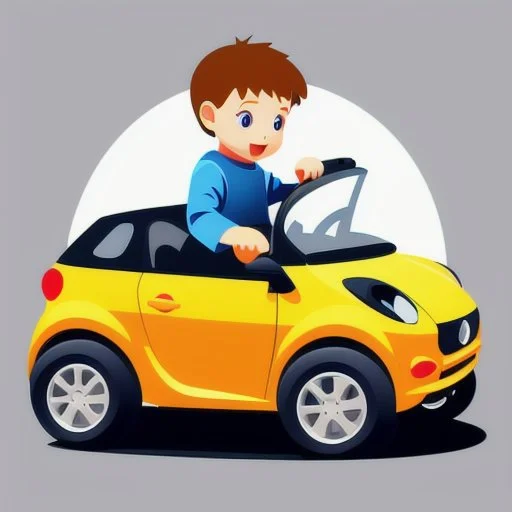 Vector Style,a Child Plays With Little Cars, Grey Background...