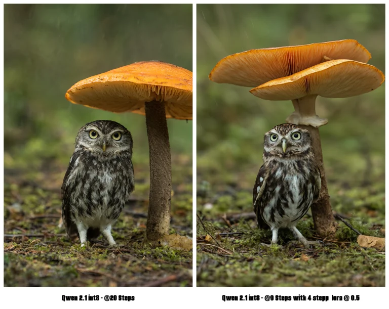 Photorealism A Small Owl Stands On A Mossy Forest Floor, She...