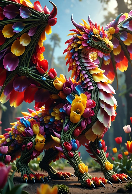 A Massive Futuristic Dragon Entirely Sculpted From Vibrant T...