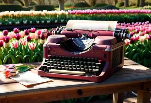 A Vintage Typewriter Sitting On A Wooden Bench In A Sunny Bo... — SDXL AI Prompt: A vintage typewriter sitting on a wooden bench in a sunny botanical garden. The...