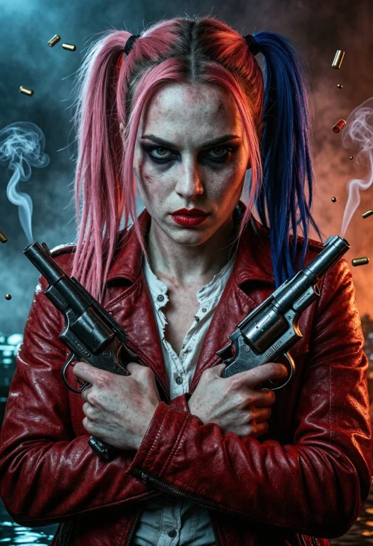 Close-up Cinematic Portrait Of A Fierce Female Antihero Stan...