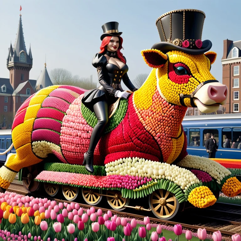 Made Of Tulips, A Made Of Tulips Cow Made Of Tulips, Wearing...