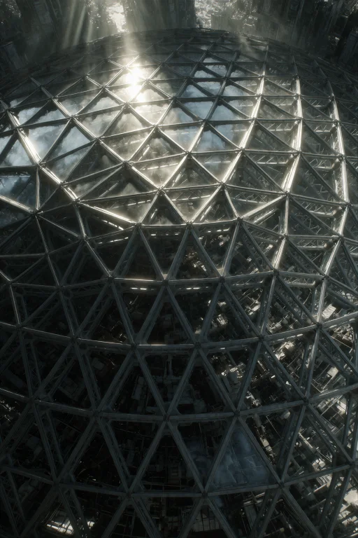 A Dramatic Overhead Shot Of A Massive Geodesic Dome Structur...